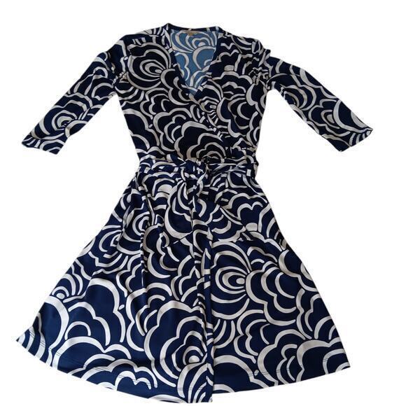 BANANA REPUBLIC True Wrap Dress Blue and White Floral‎ Size XS V-Neck Surplice - Picture 1 of 8